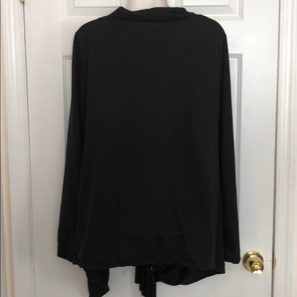 Black Buttoned Slouch Neck Cardigan with Fringe - Picture 2 of 6